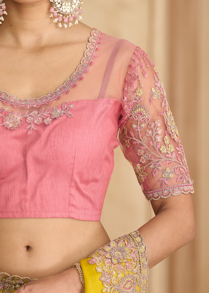 Amber Glow Detailed Border Satin Chiffon Saree