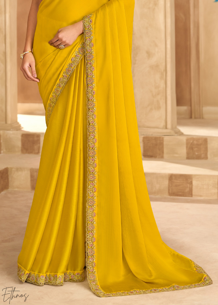 Amber Glow Detailed Border Satin Chiffon Saree