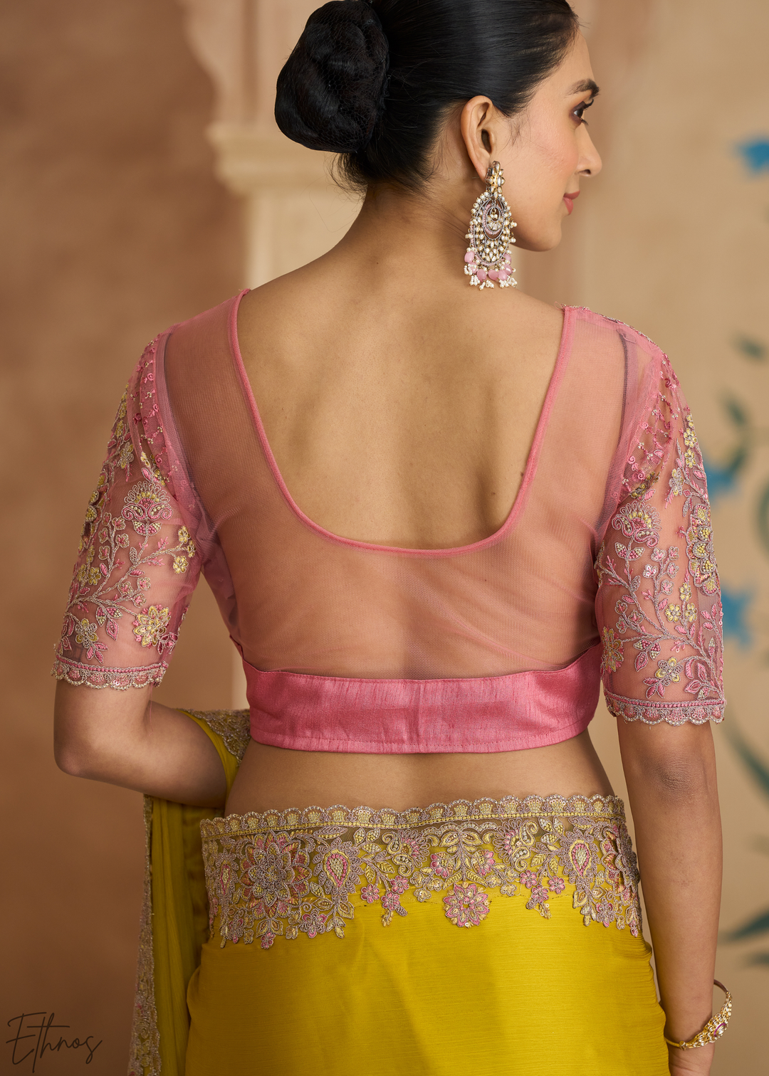 Amber Glow Detailed Border Satin Chiffon Saree