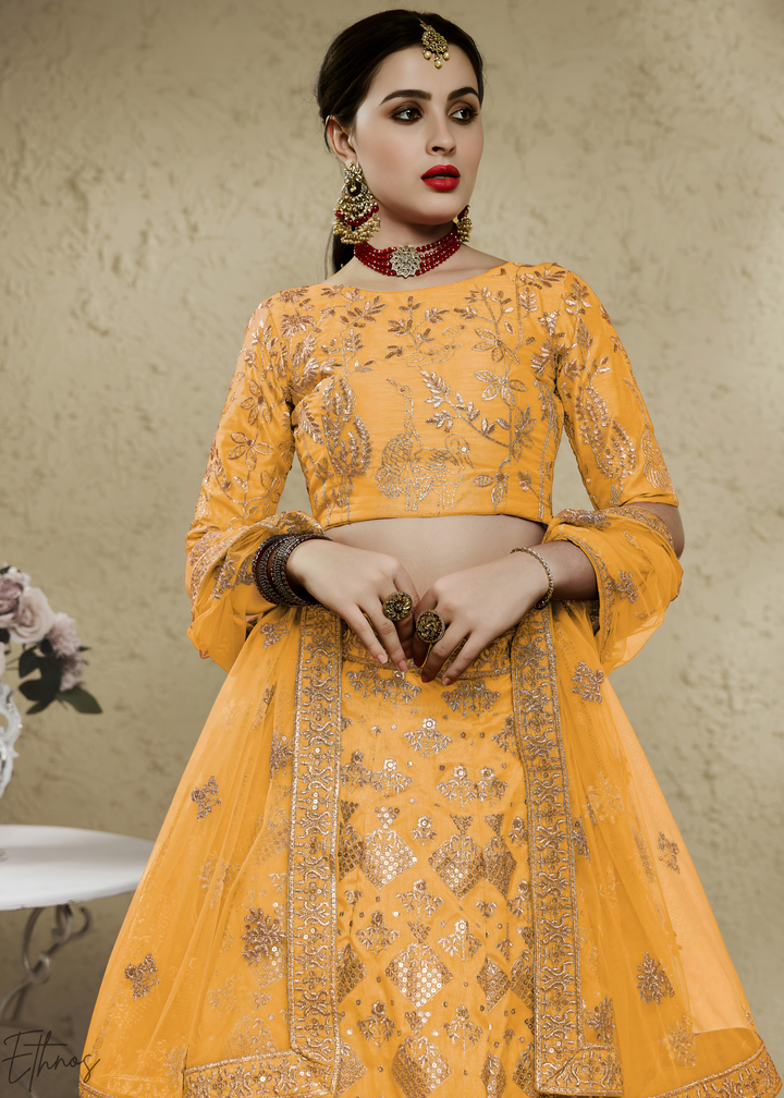 Amber Persian Paisley Silk Lehenga