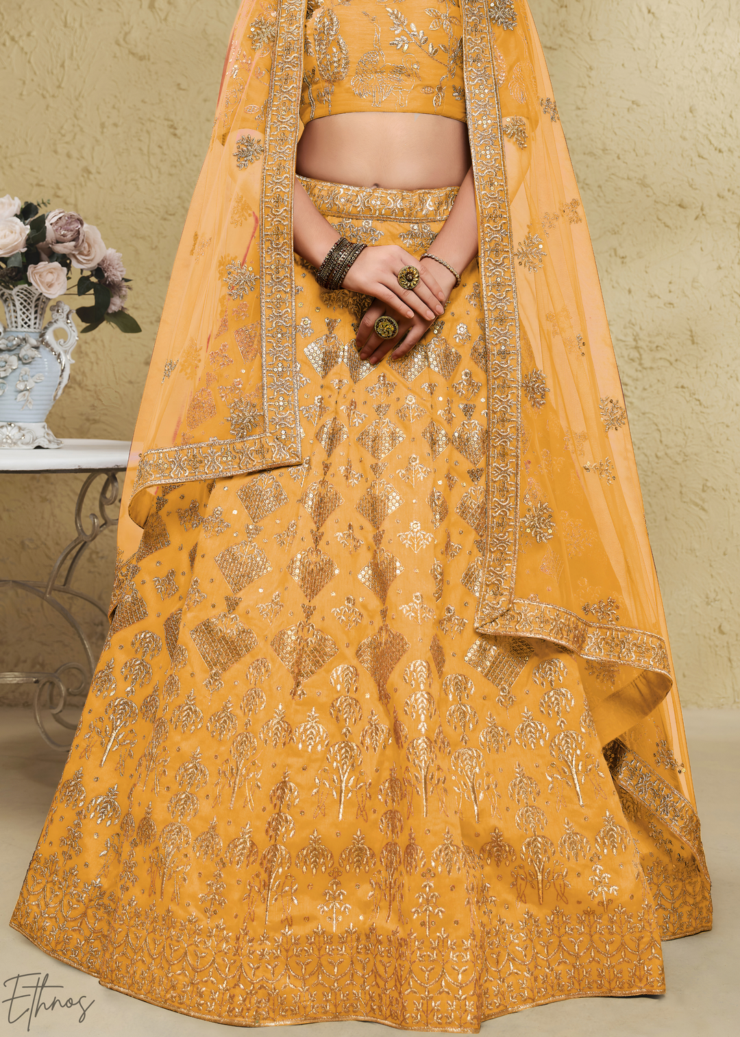 Amber Persian Paisley Silk Lehenga