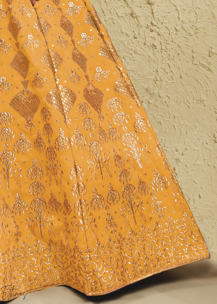 Amber Persian Paisley Silk Lehenga