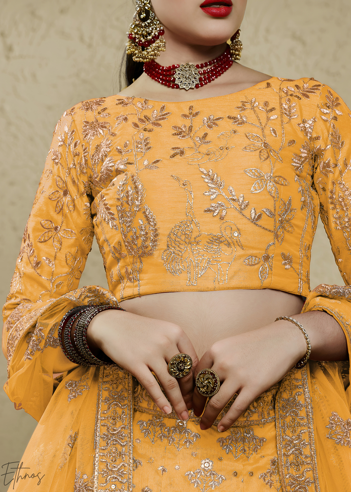 Amber Persian Paisley Silk Lehenga