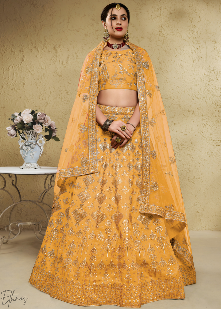 Amber Persian Paisley Silk Lehenga