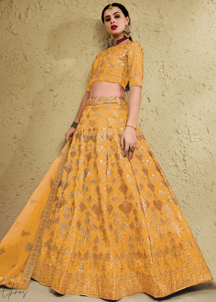 Amber Persian Paisley Silk Lehenga