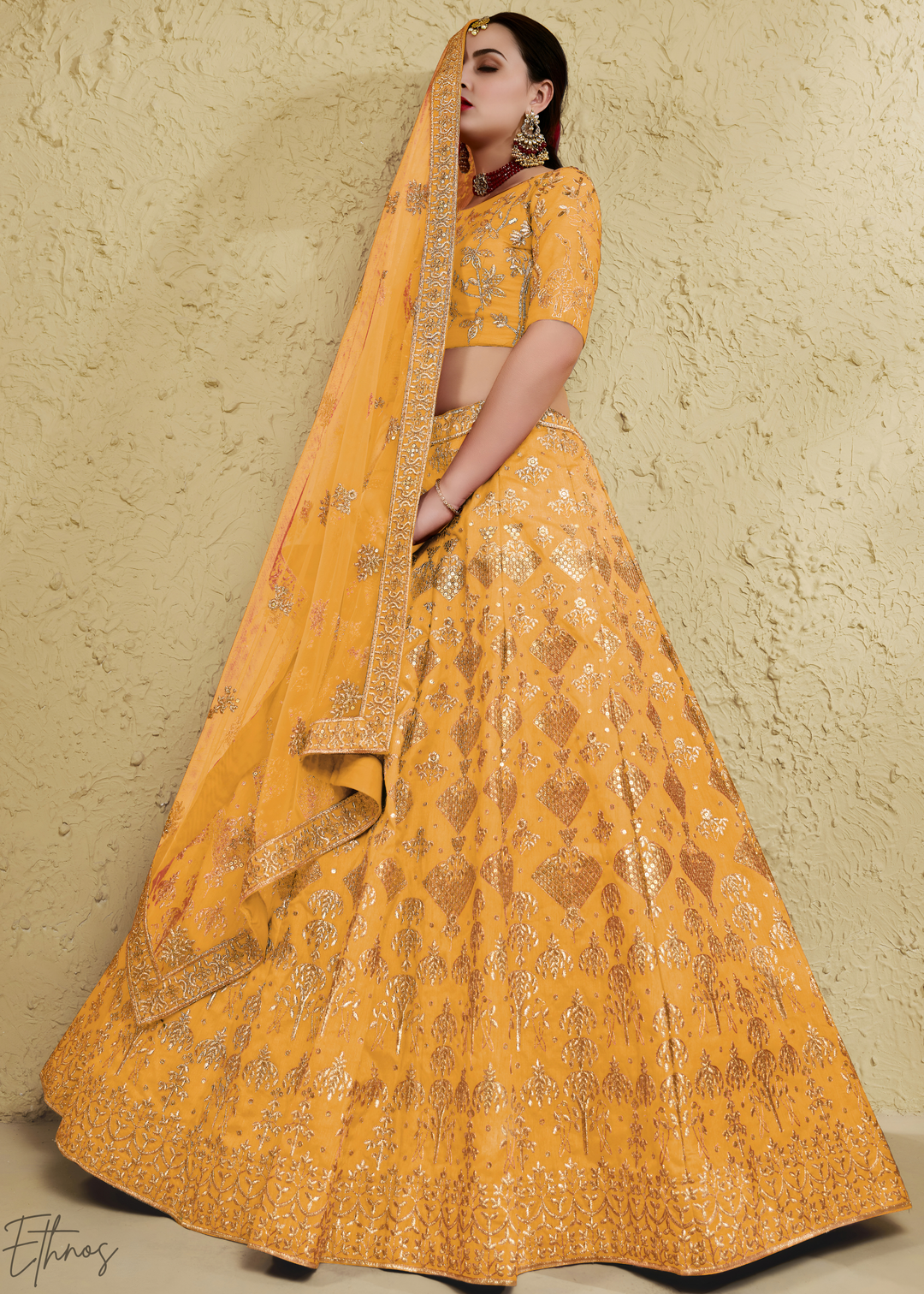 Amber Persian Paisley Silk Lehenga