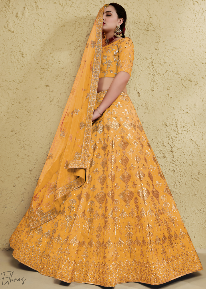 Amber Persian Paisley Silk Lehenga
