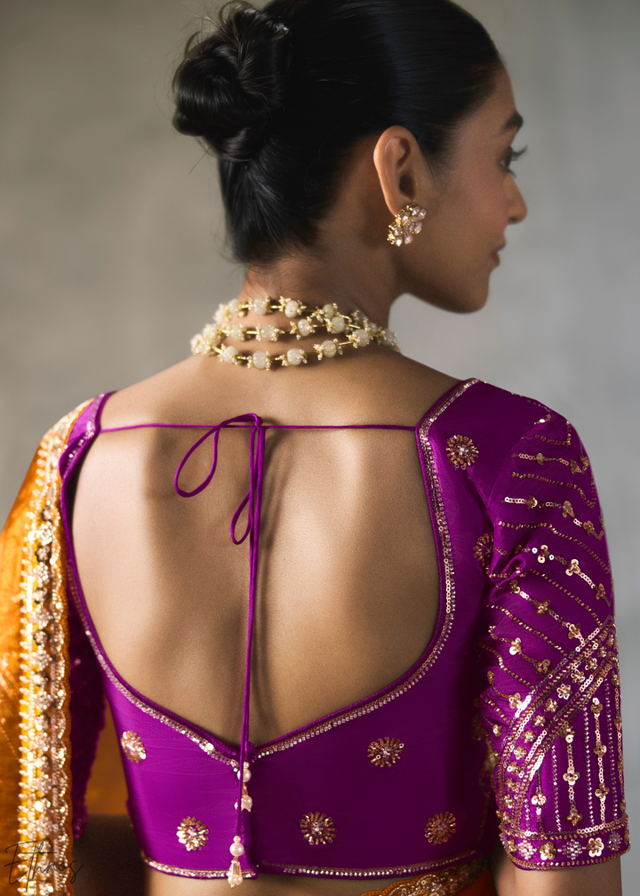Amber Floral Scallop Beaded Border Silk Saree
