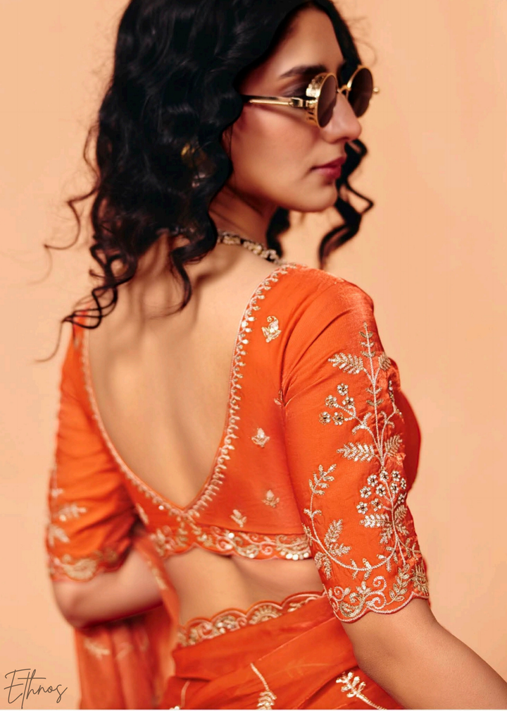 Amber Sunset-Ray Tissue Silk Saree
