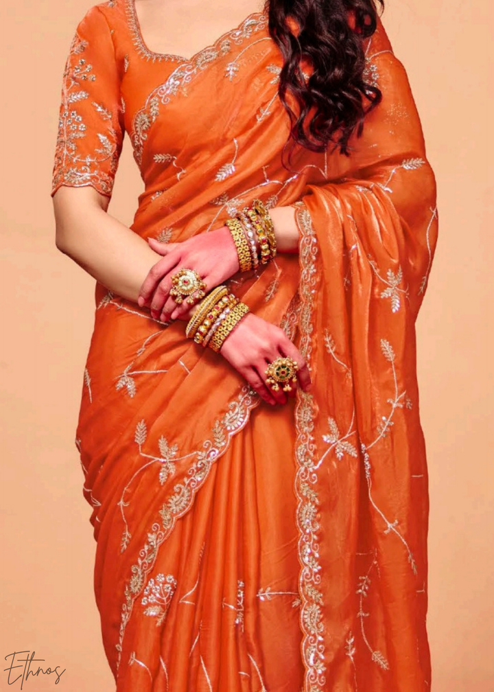 Amber Sunset-Ray Tissue Silk Saree