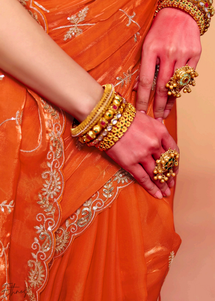 Amber Sunset-Ray Tissue Silk Saree