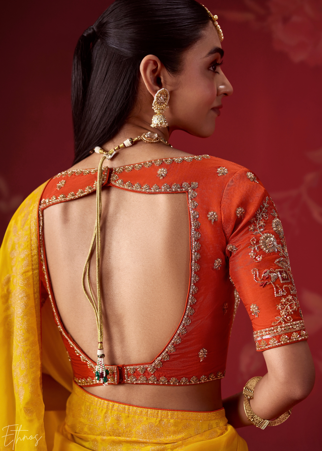 Amber Textured Chevron Ombre Dola Silk Saree