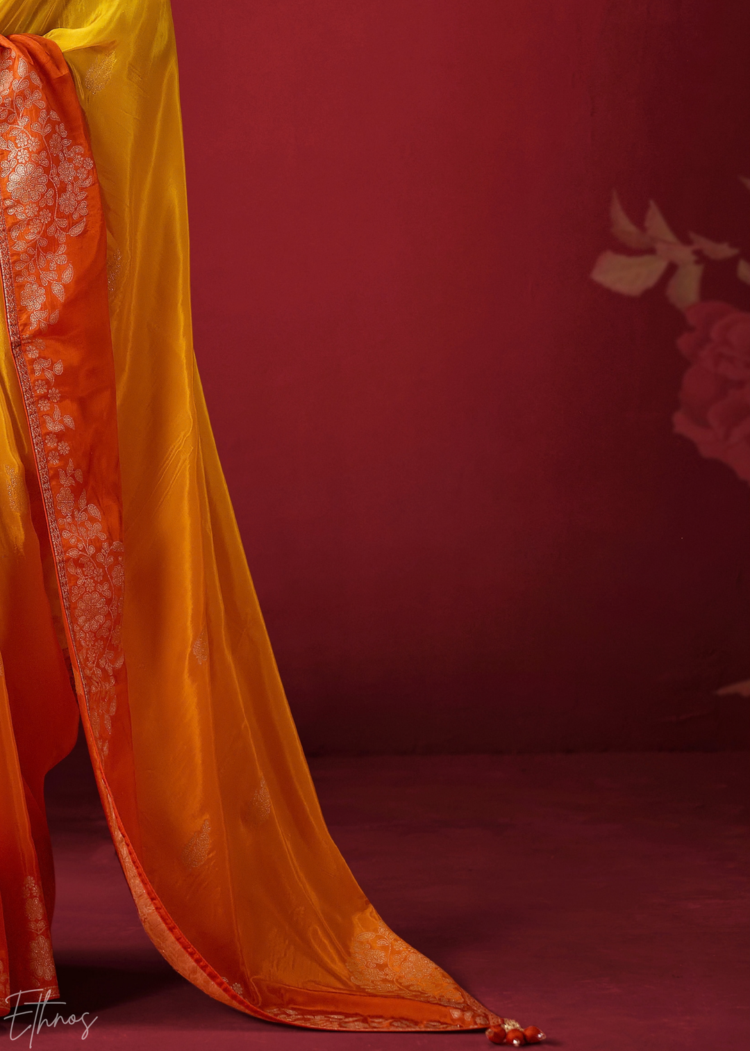 Amber Textured Chevron Ombre Dola Silk Saree