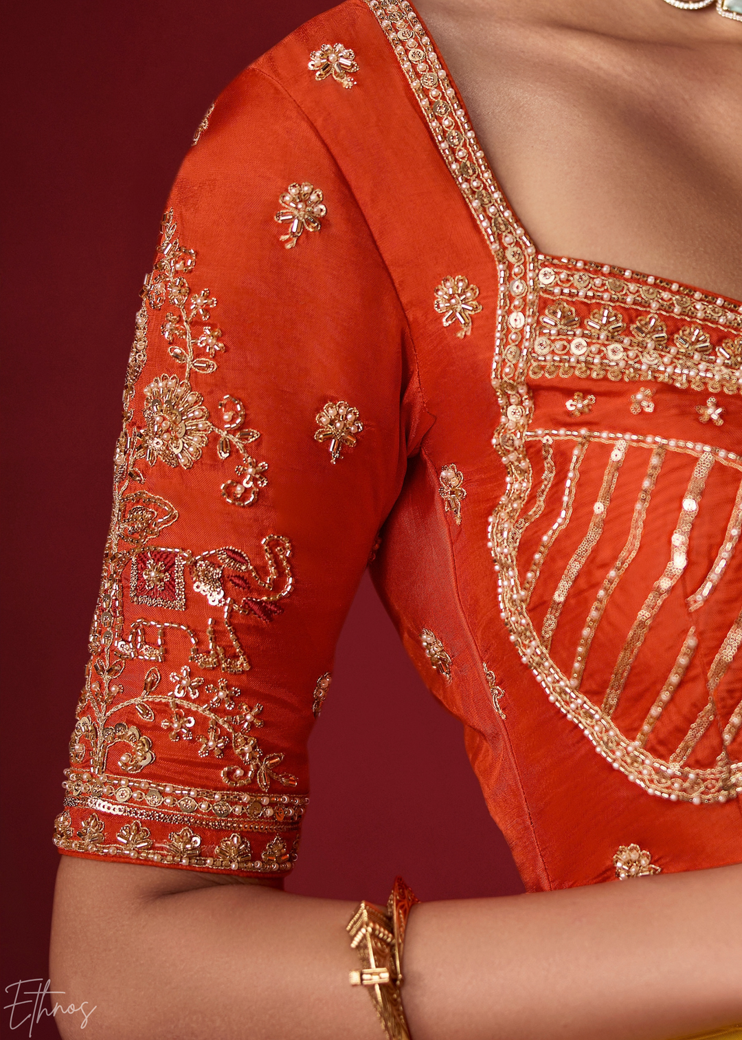 Amber Textured Chevron Ombre Dola Silk Saree