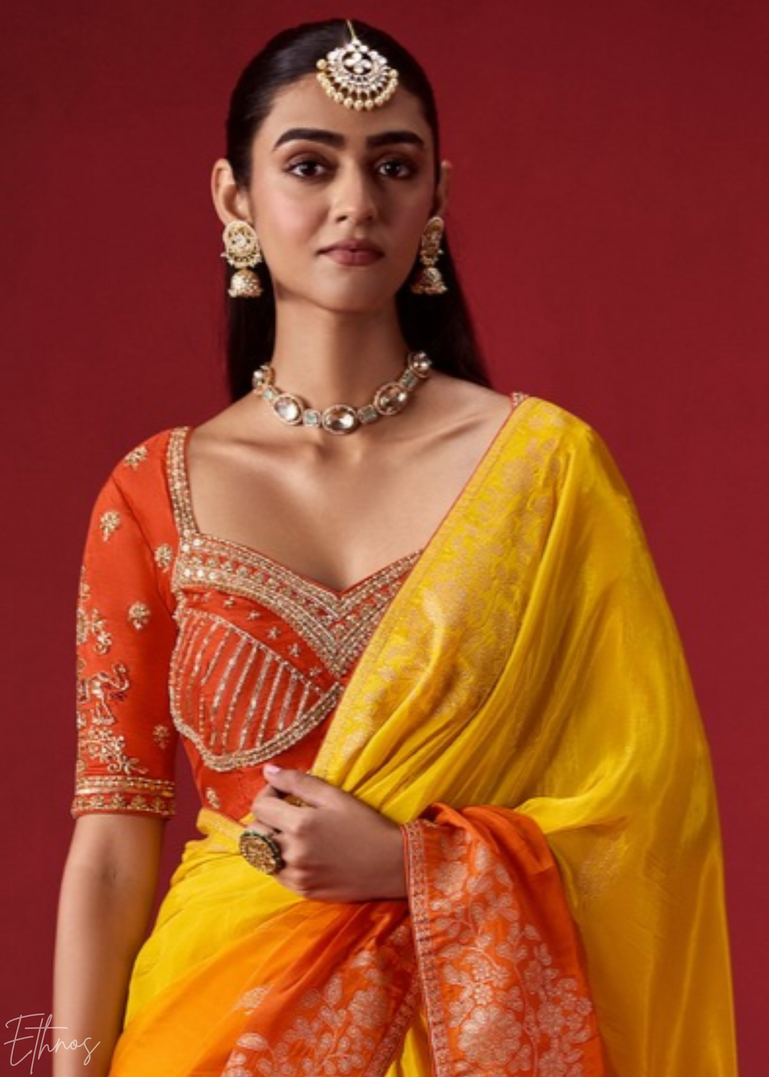 Amber Textured Chevron Ombre Dola Silk Saree