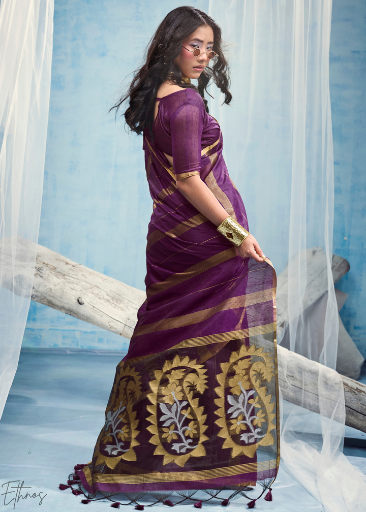 Amethyst Filigree Jamdani Pallu Munga Cotton Saree