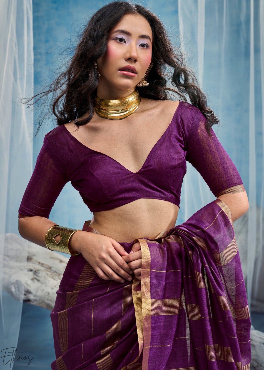 Amethyst Filigree Jamdani Pallu Munga Cotton Saree