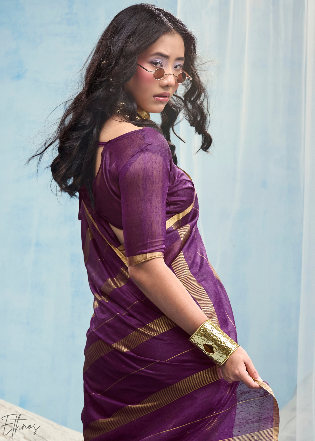 Amethyst Filigree Jamdani Pallu Munga Cotton Saree