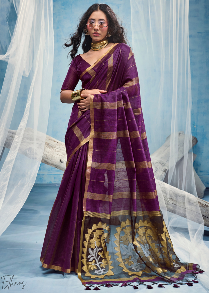 Amethyst Filigree Jamdani Pallu Munga Cotton Saree