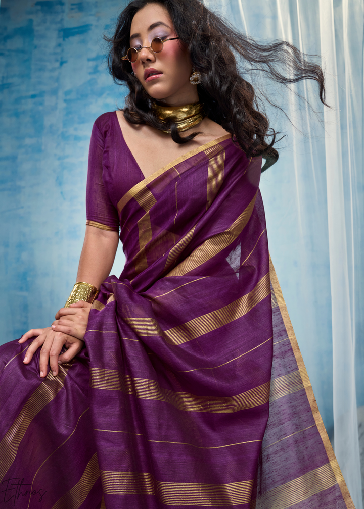 Amethyst Filigree Jamdani Pallu Munga Cotton Saree