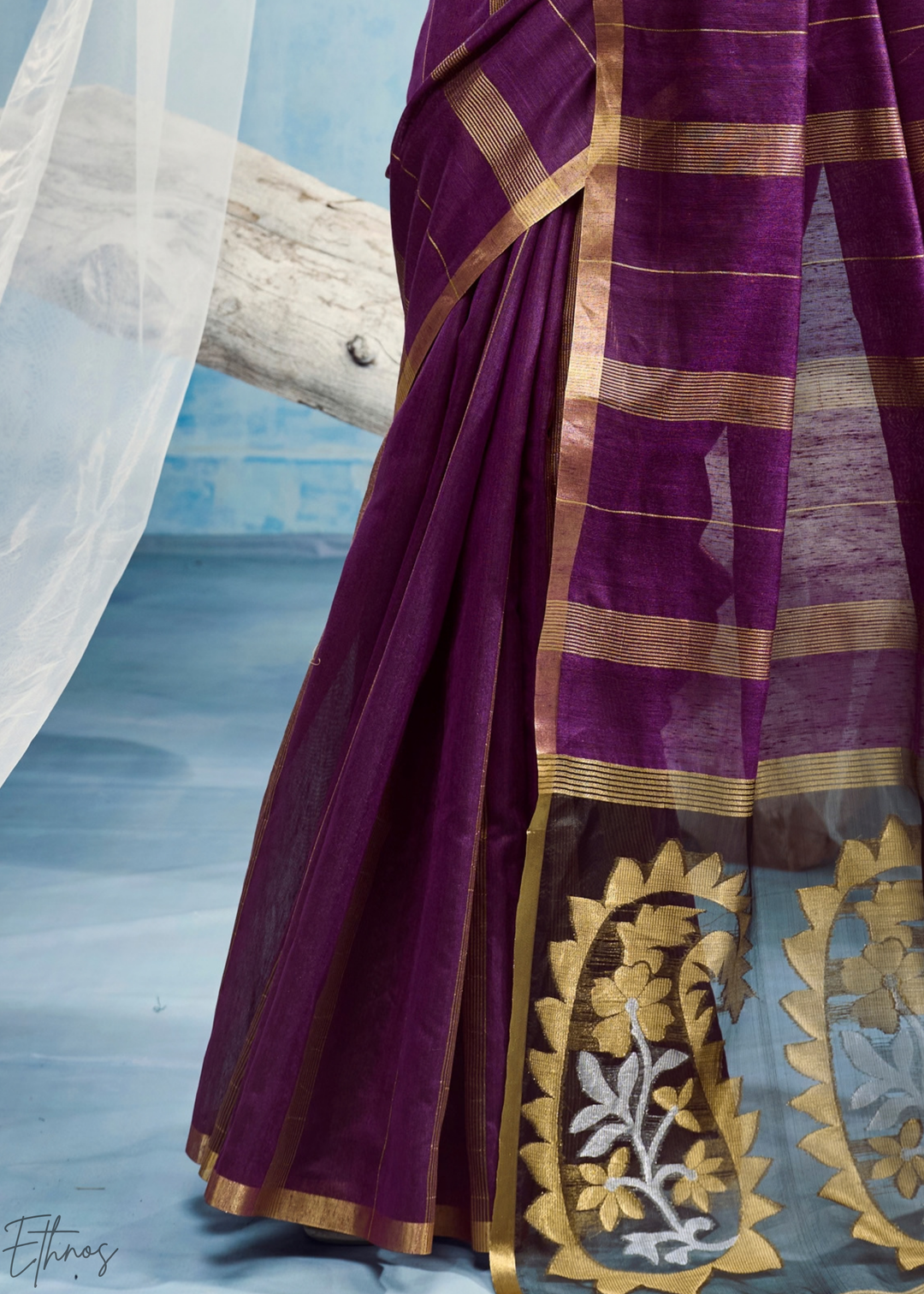 Amethyst Filigree Jamdani Pallu Munga Cotton Saree