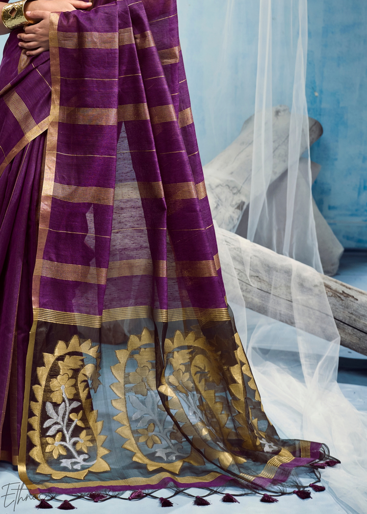Amethyst Filigree Jamdani Pallu Munga Cotton Saree
