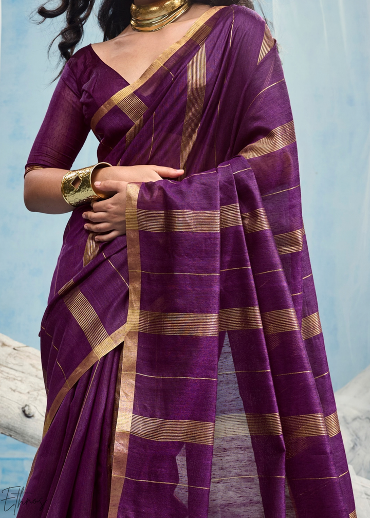 Amethyst Filigree Jamdani Pallu Munga Cotton Saree