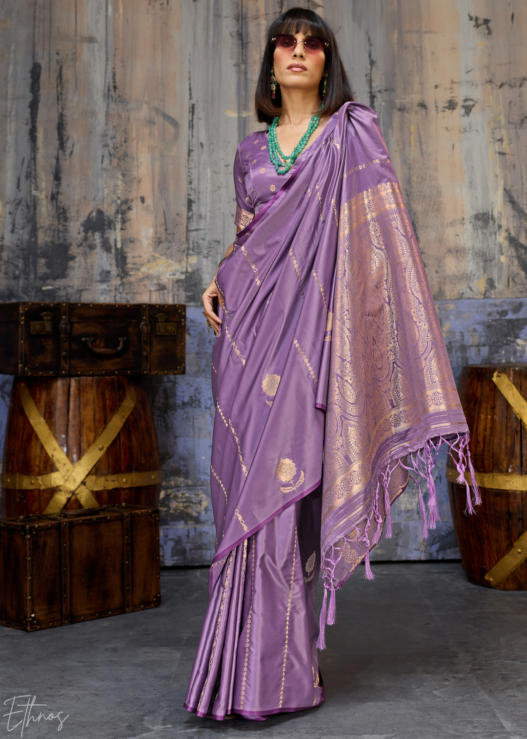 Amethyst Floral Woven Satin Saree
