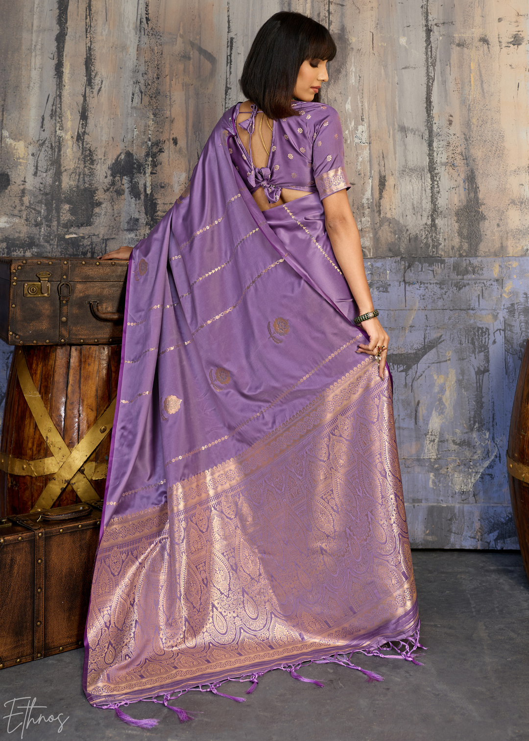 Amethyst Floral Woven Satin Saree
