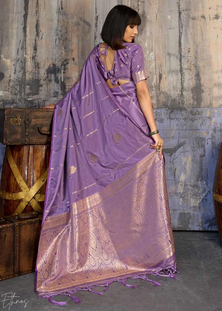 Amethyst Floral Woven Satin Saree