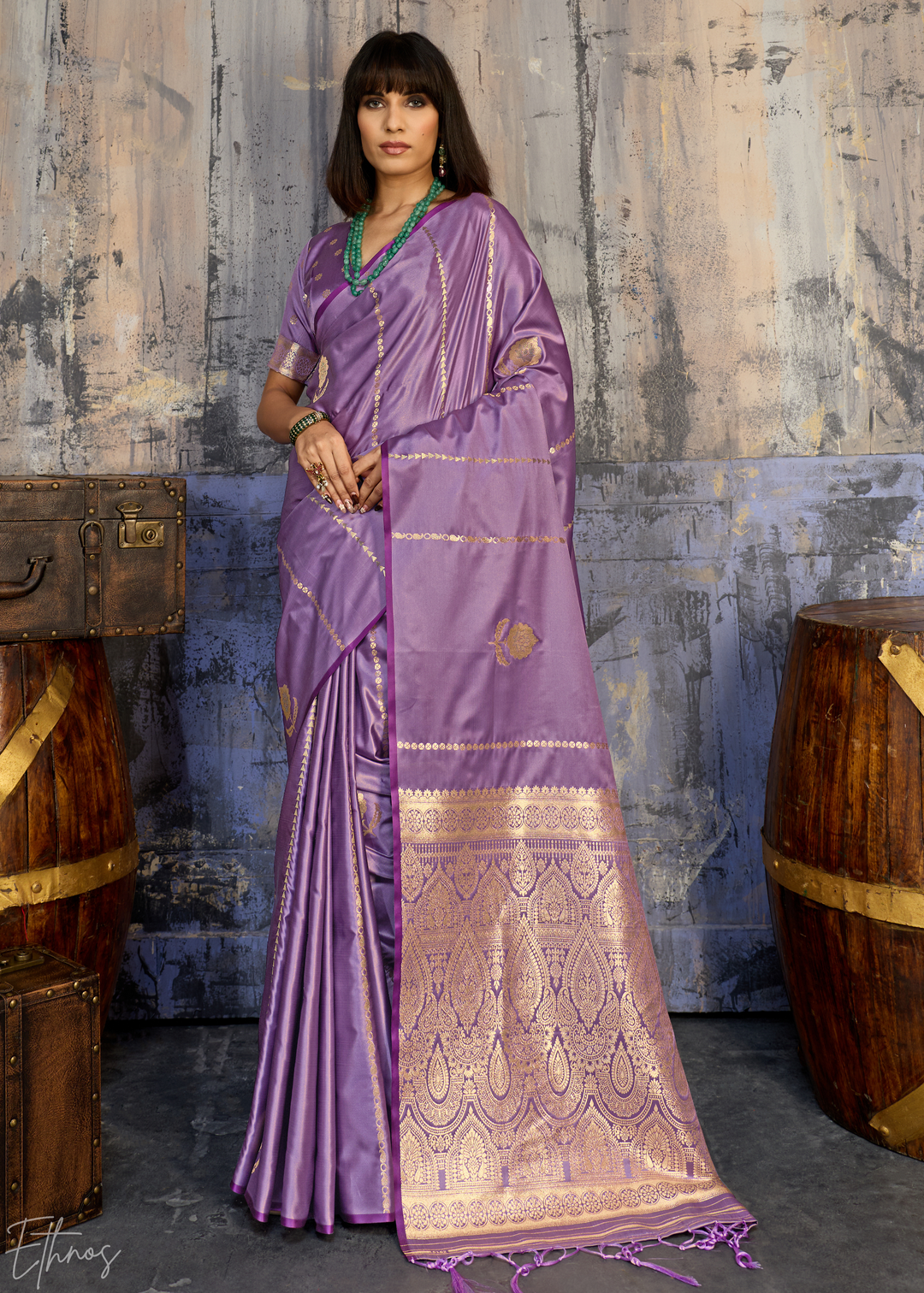Amethyst Floral Woven Satin Saree