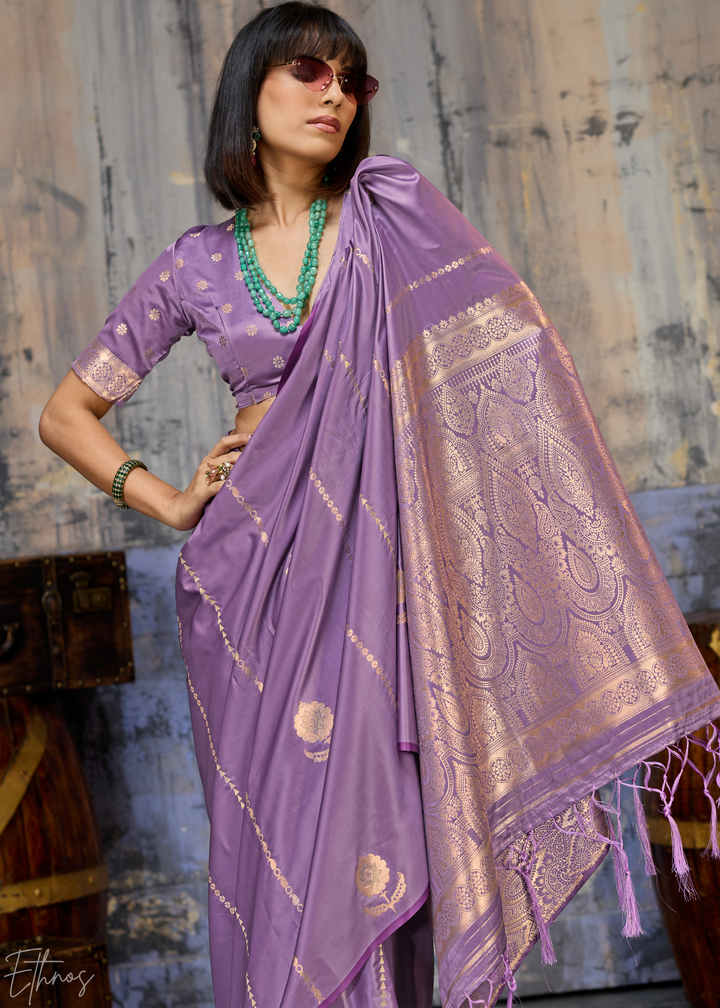 Amethyst Floral Woven Satin Saree