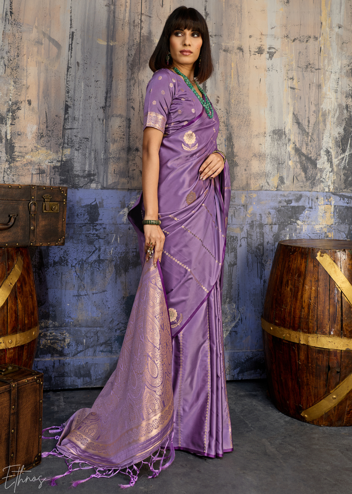Amethyst Floral Woven Satin Saree