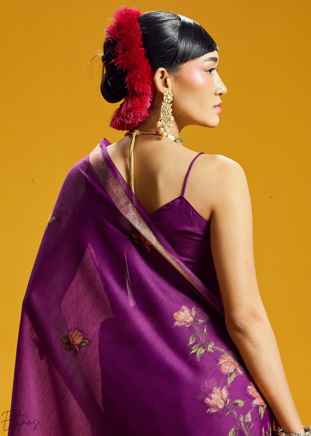 Amethyst Lotus Jamdani Pallu Munga Cotton Saree