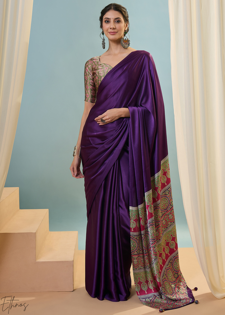Amethyst Modal Silk Ajrakh Border Saree