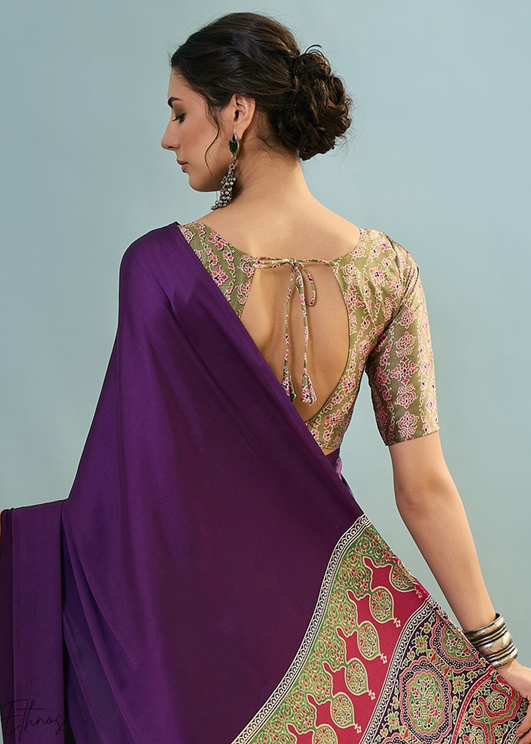 Amethyst Modal Silk Ajrakh Border Saree
