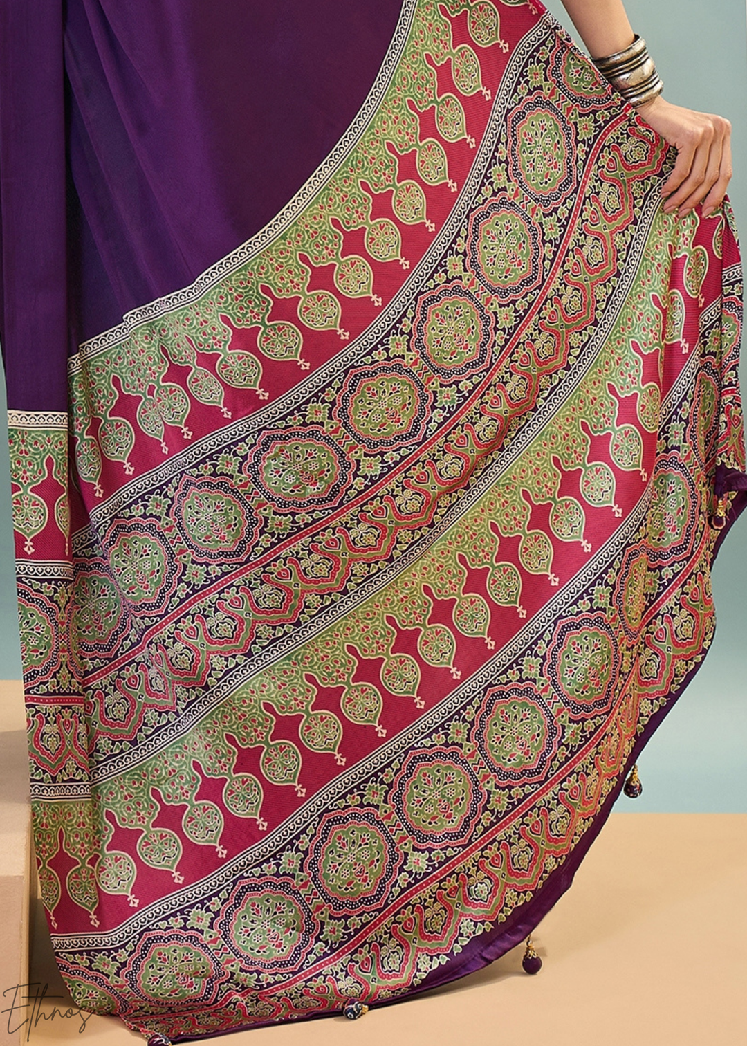 Amethyst Modal Silk Ajrakh Border Saree
