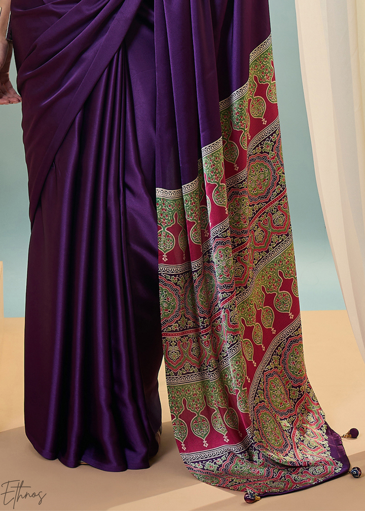 Amethyst Modal Silk Ajrakh Border Saree