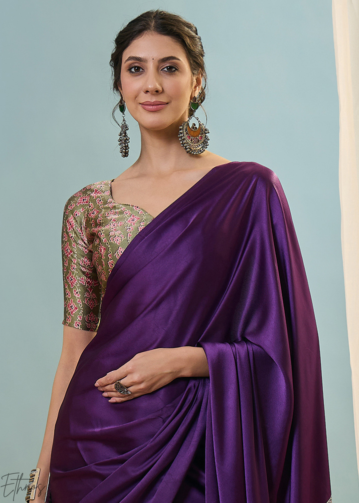 Amethyst Modal Silk Ajrakh Border Saree