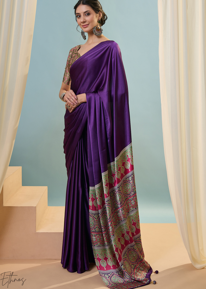 Amethyst Modal Silk Ajrakh Border Saree