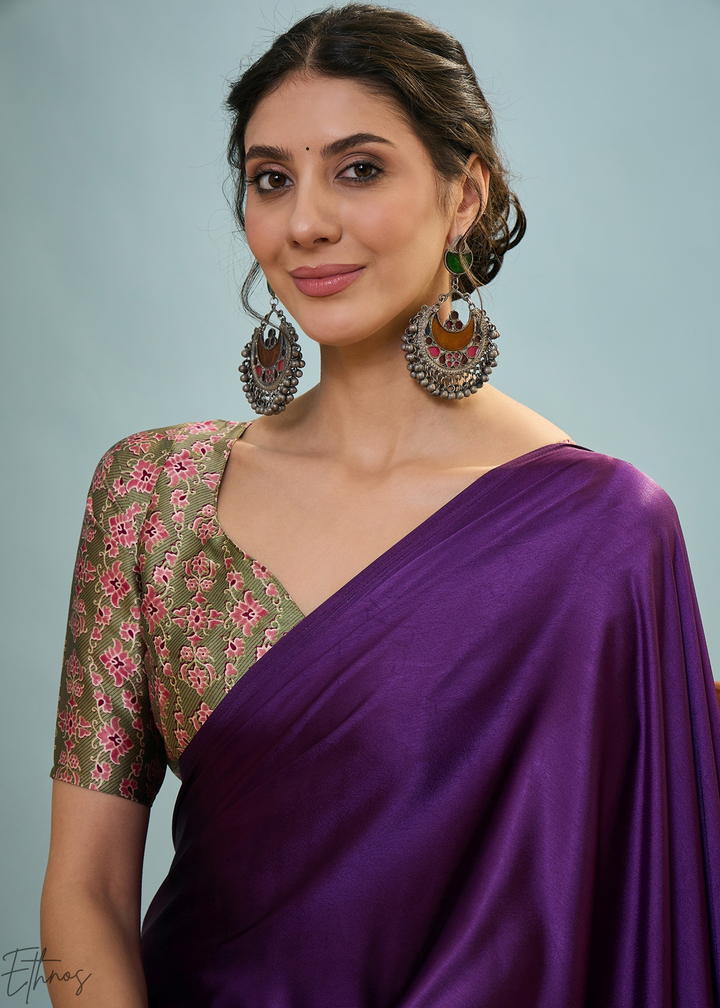 Amethyst Modal Silk Ajrakh Border Saree