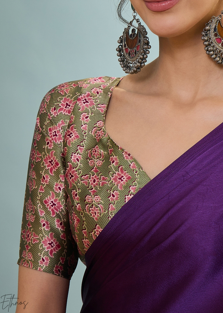 Amethyst Modal Silk Ajrakh Border Saree