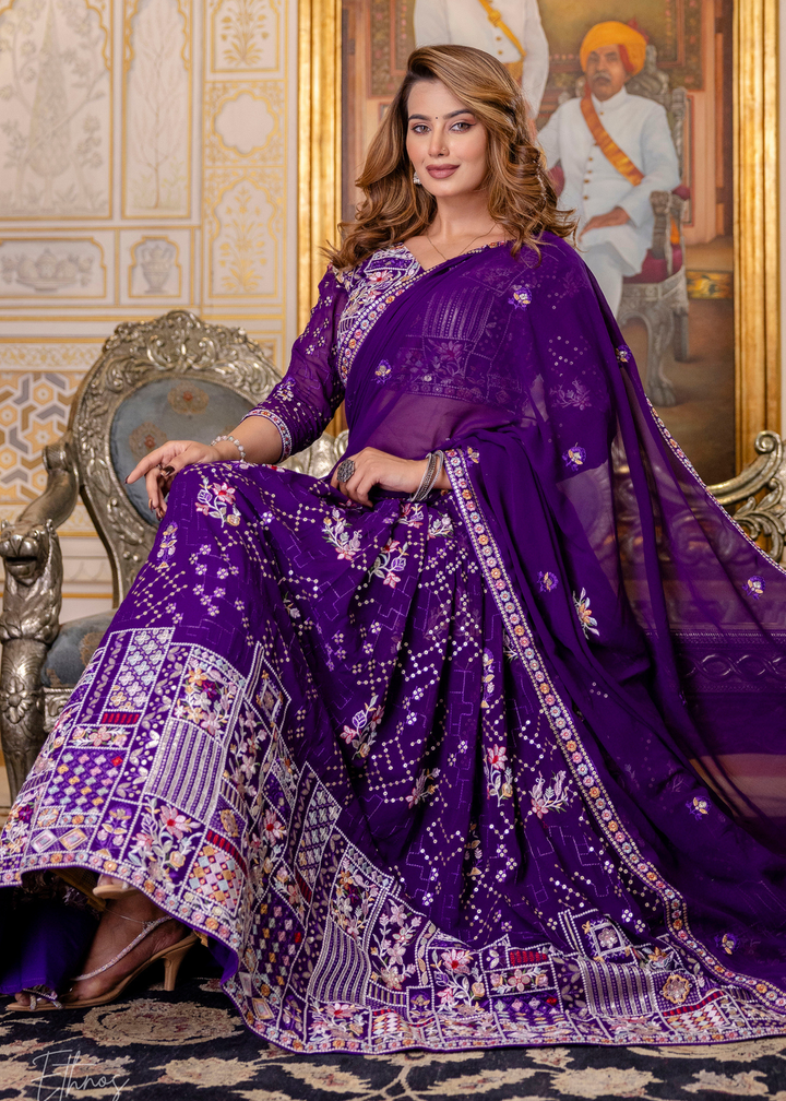 Amethyst Mosaic  Blooming Georgette Lehenga