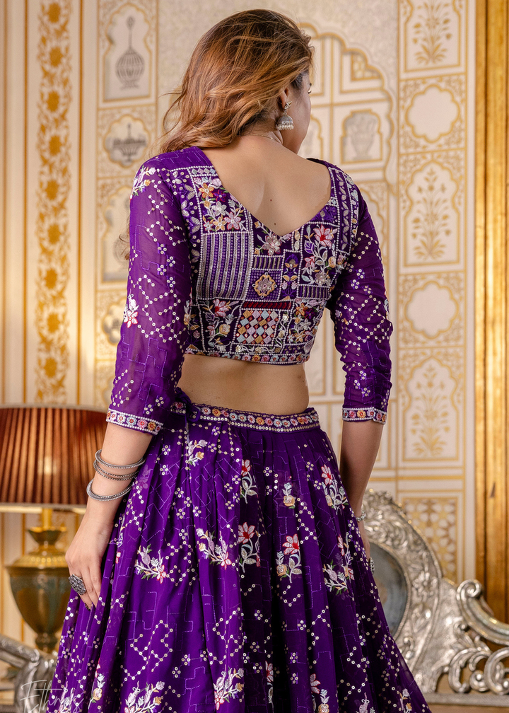 Amethyst Mosaic  Blooming Georgette Lehenga