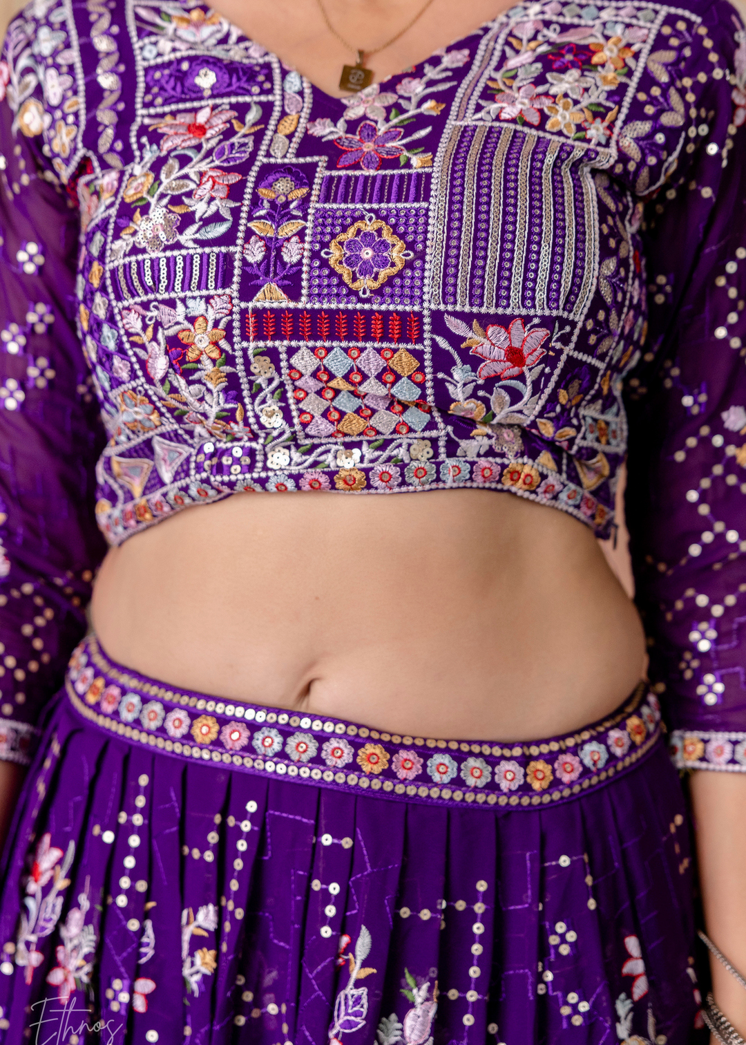 Amethyst Mosaic  Blooming Georgette Lehenga