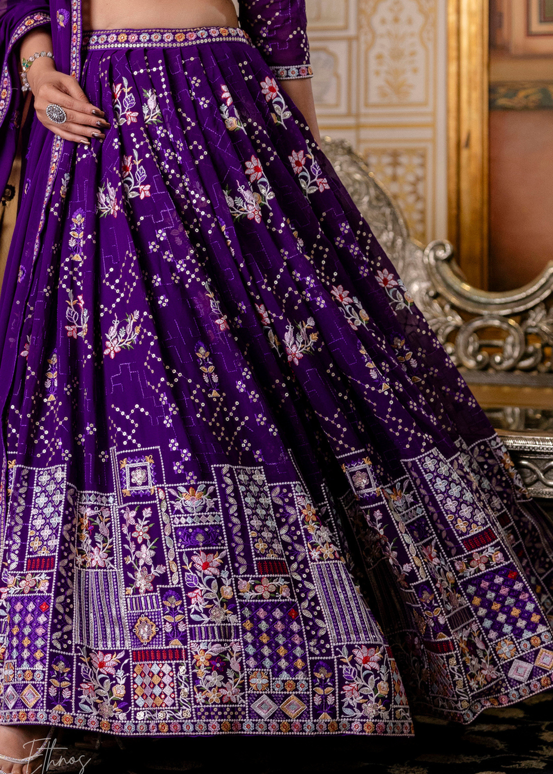 Amethyst Mosaic  Blooming Georgette Lehenga