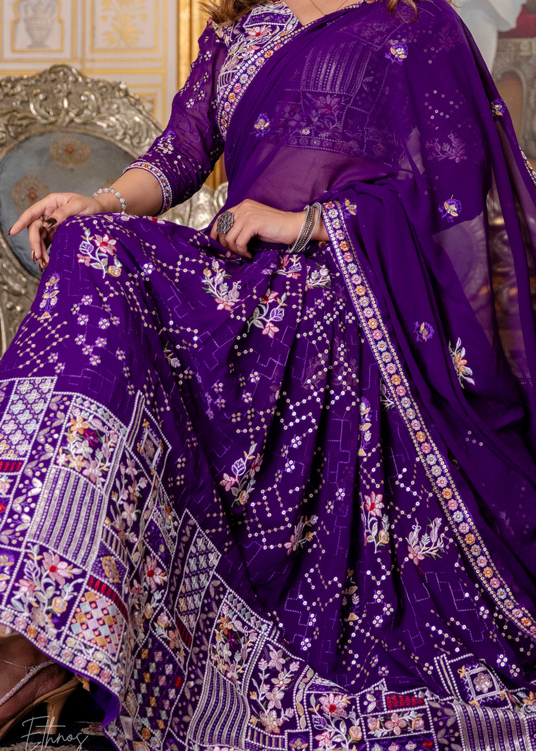 Amethyst Mosaic  Blooming Georgette Lehenga
