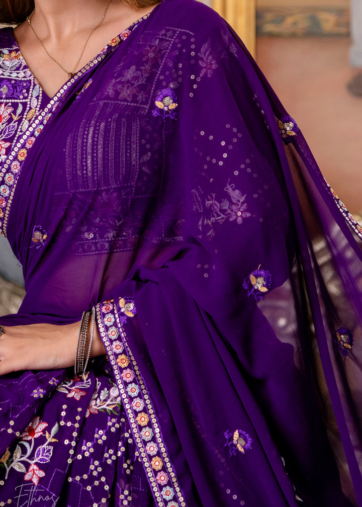 Amethyst Mosaic  Blooming Georgette Lehenga