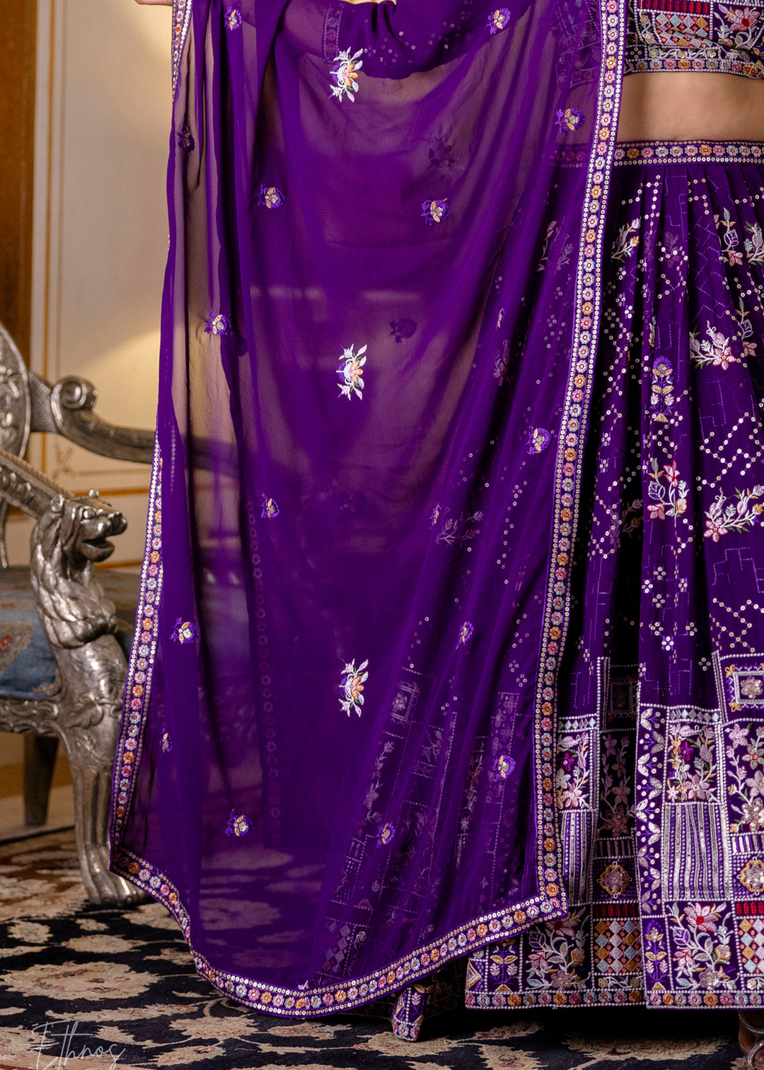 Amethyst Mosaic  Blooming Georgette Lehenga