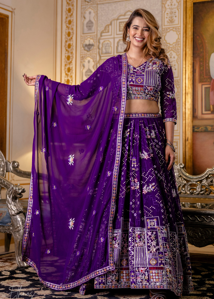 Amethyst Mosaic  Blooming Georgette Lehenga
